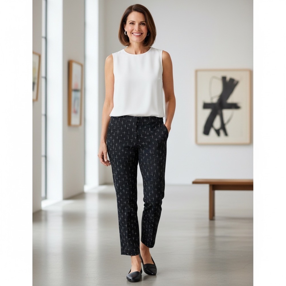 J Jill Pants, Size 8, Stretch Straight Cropped, Cross Stripe‎ Print, Black White